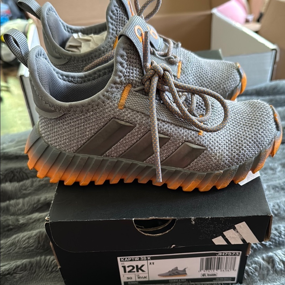 Adidas Gray and Orange Sneakers with Knit Mesh Upper - Picture 1 of 6